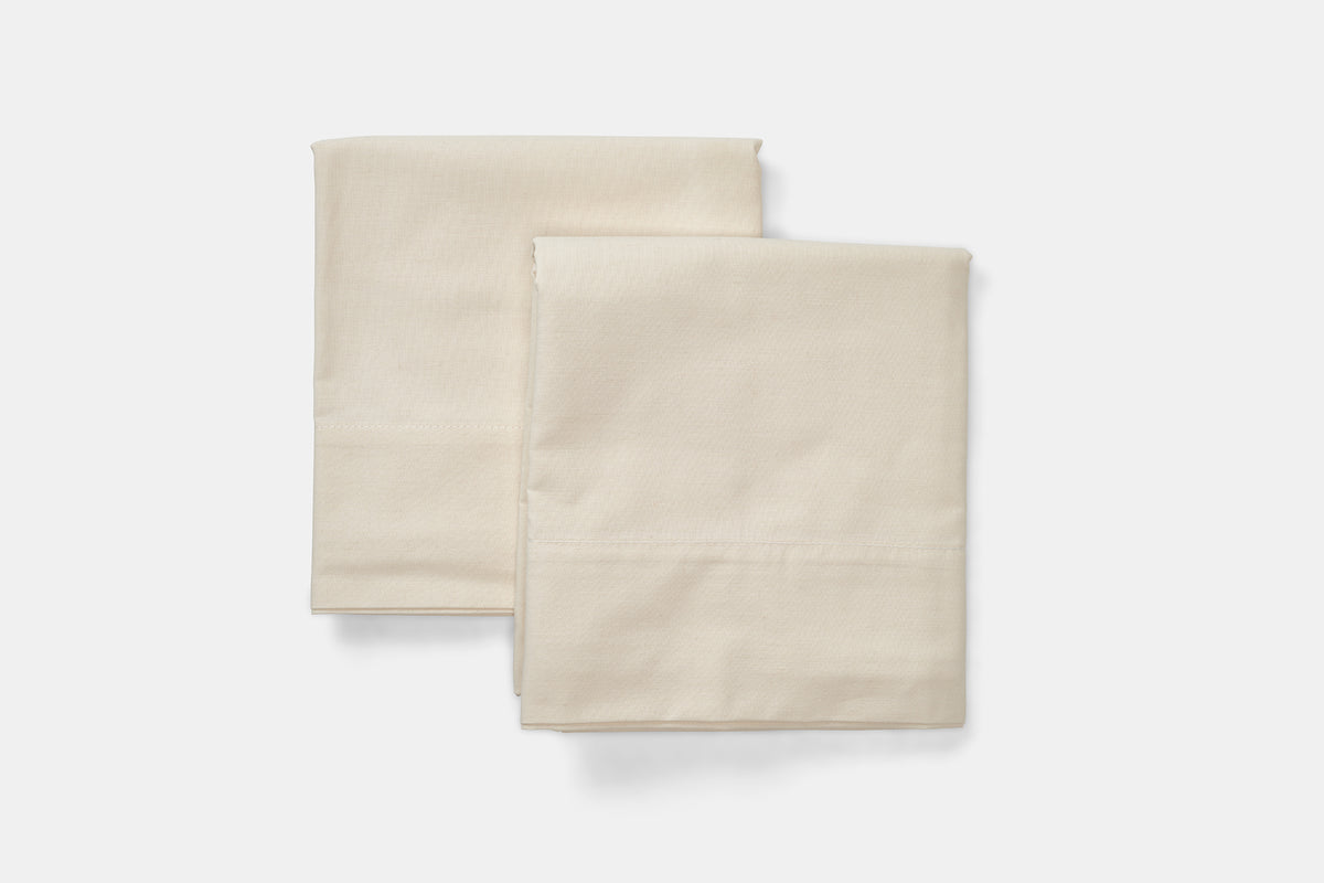 Two Folded Stacked Pillowcases Color Natural Bed Pillow Cases / Covers Natural Cotton Made In USA