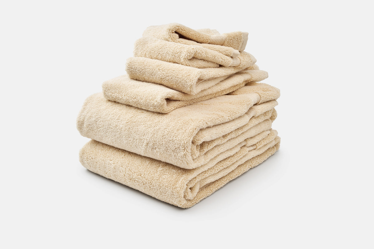 Stack of Towel Set Color Natural Bath Towel Set Ethically Made Luxury Cotton Made in USA