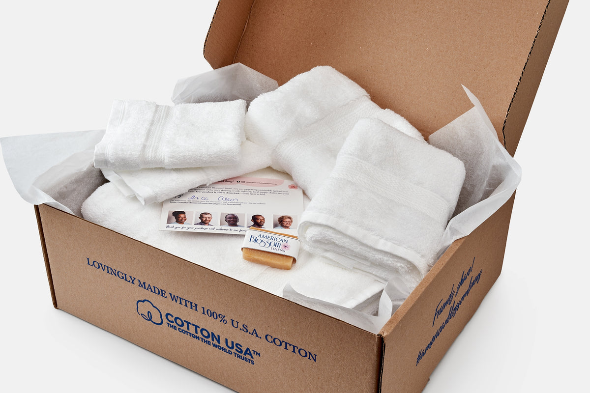 Towel Set in Box Color White Bath Towel Set Ethically Made Luxury Cotton Made in USA