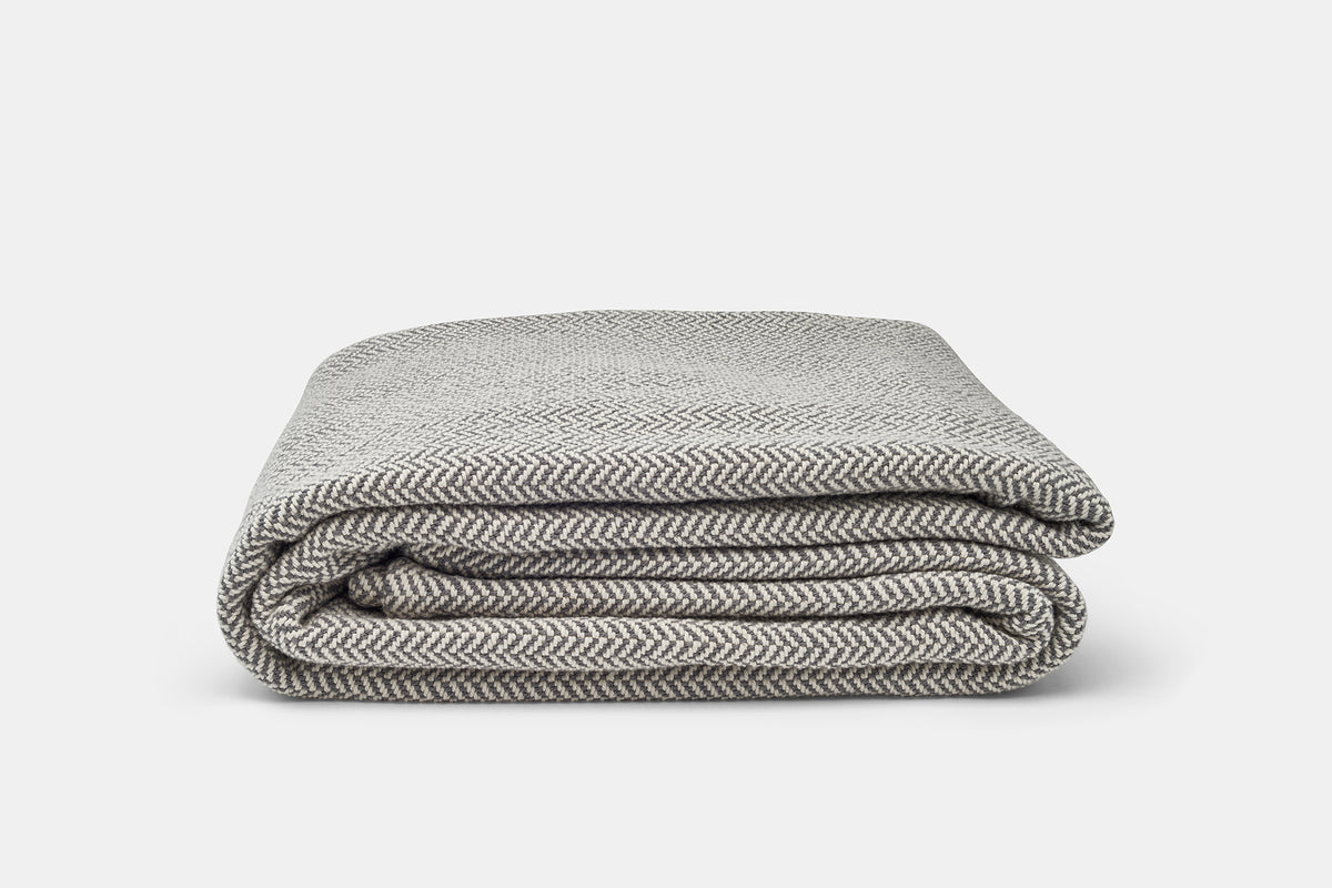 Folded Blanket Mountain Grey  Herringbone Weave Cotton Made in USA