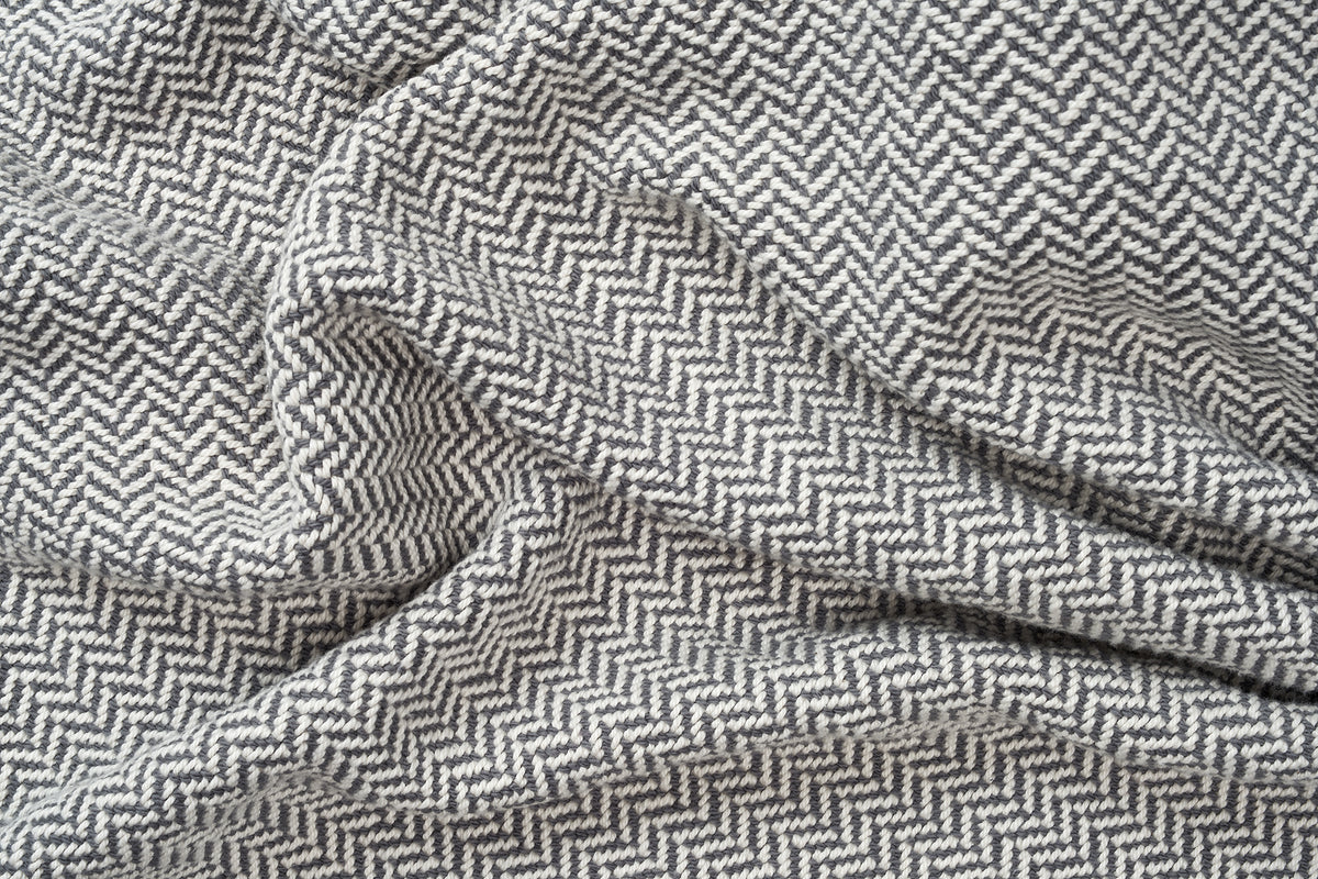 Blanket Fabric Mountain Grey  Herringbone Weave Cotton Made in USA