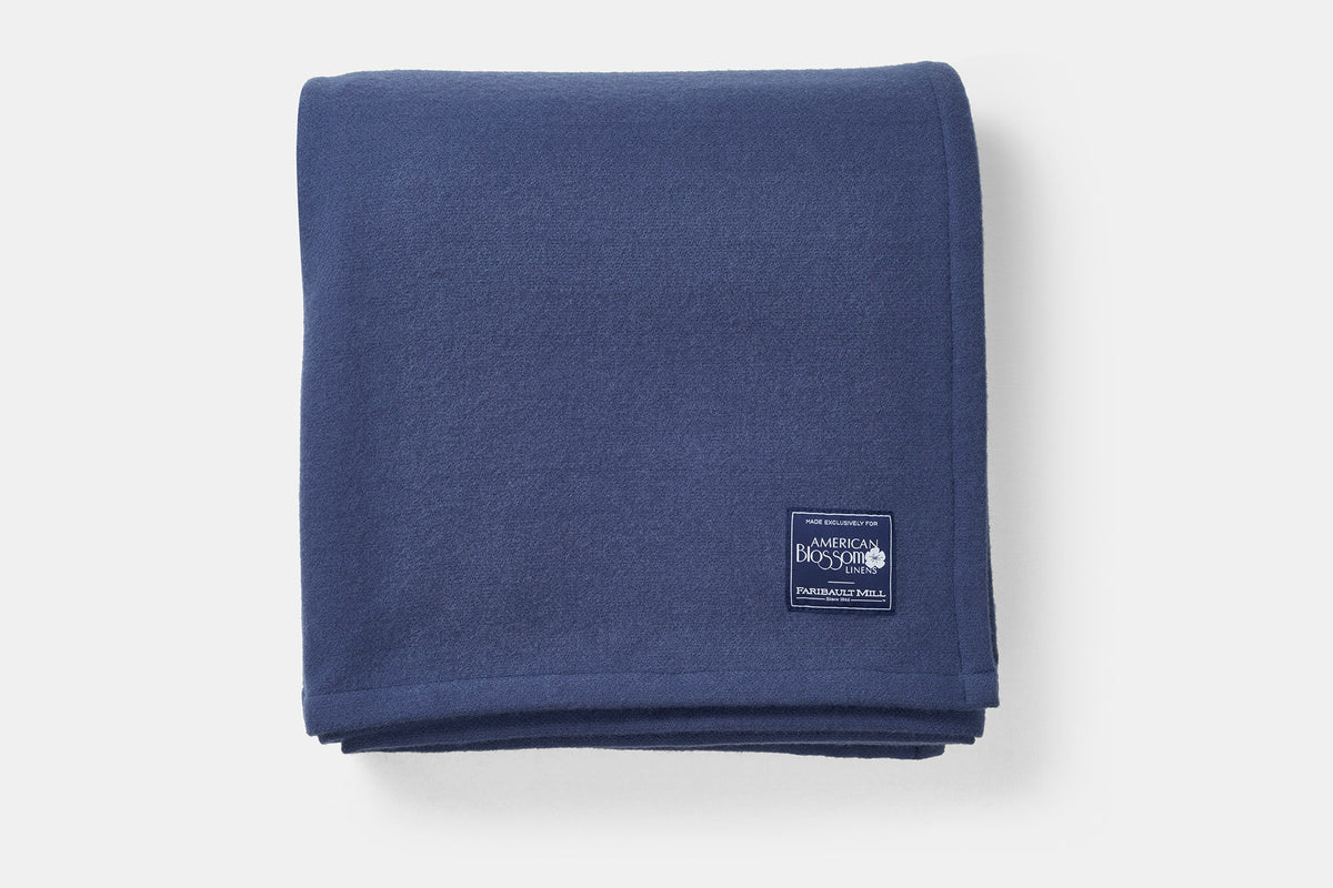Top View of Blanket Blue Steel Soft Lightweight Blanket 100% Virgin Wool Made in USA