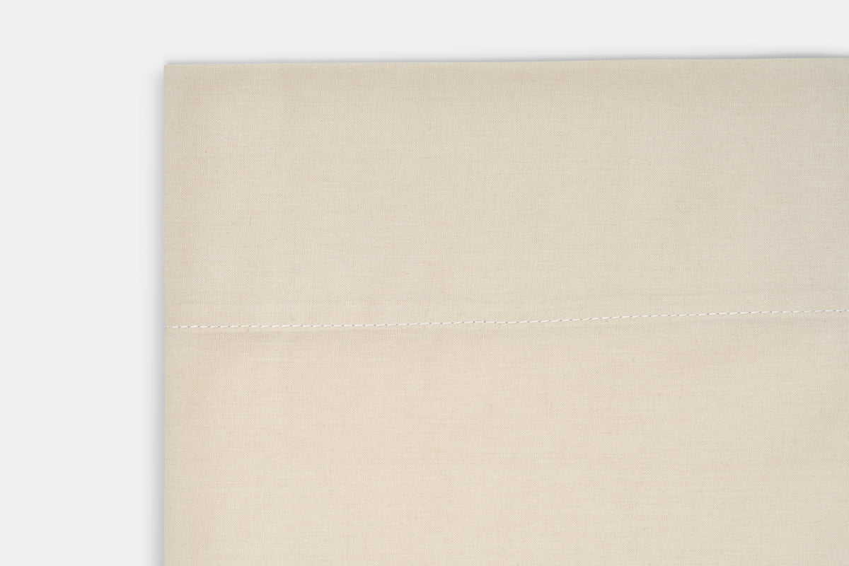 Closeup of Hem Color Natural Bed Sheet Set Percale Natural Cotton Made in USA