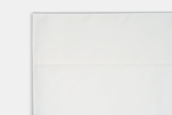 Closeup of Hem Color White Bed Sheet Set Percale Natural Cotton Made in USA