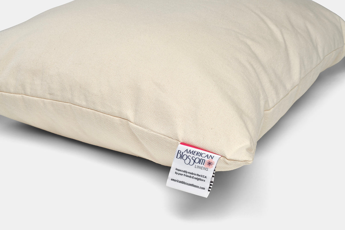 Closeup of Pillow Tag Bed Pillow Natural Cotton Wool Fill Made in USA