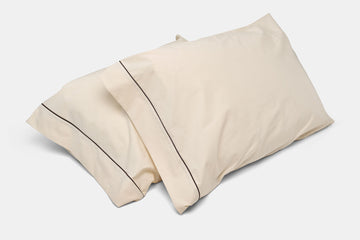 Two Bed Pillow Cases Covers Classic Brown Piping Design Cotton Made in USA 
