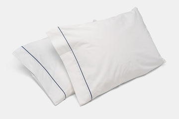 Two Bed Pillow Cases Covers Classic Blue Piping Design Cotton Made in USA 