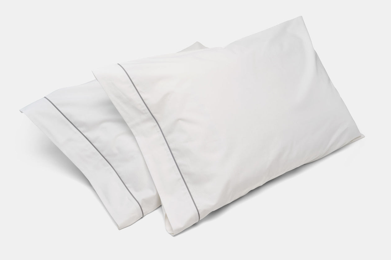 Two Bed Pillow Cases Covers Classic Grey Piping Design Cotton Made in USA 
