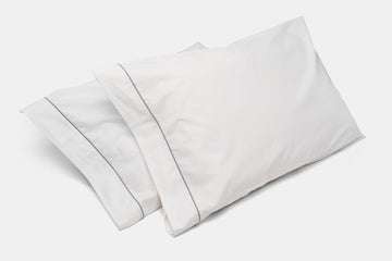 Two Bed Pillow Cases Covers Classic Grey Piping Design Cotton Made in USA 