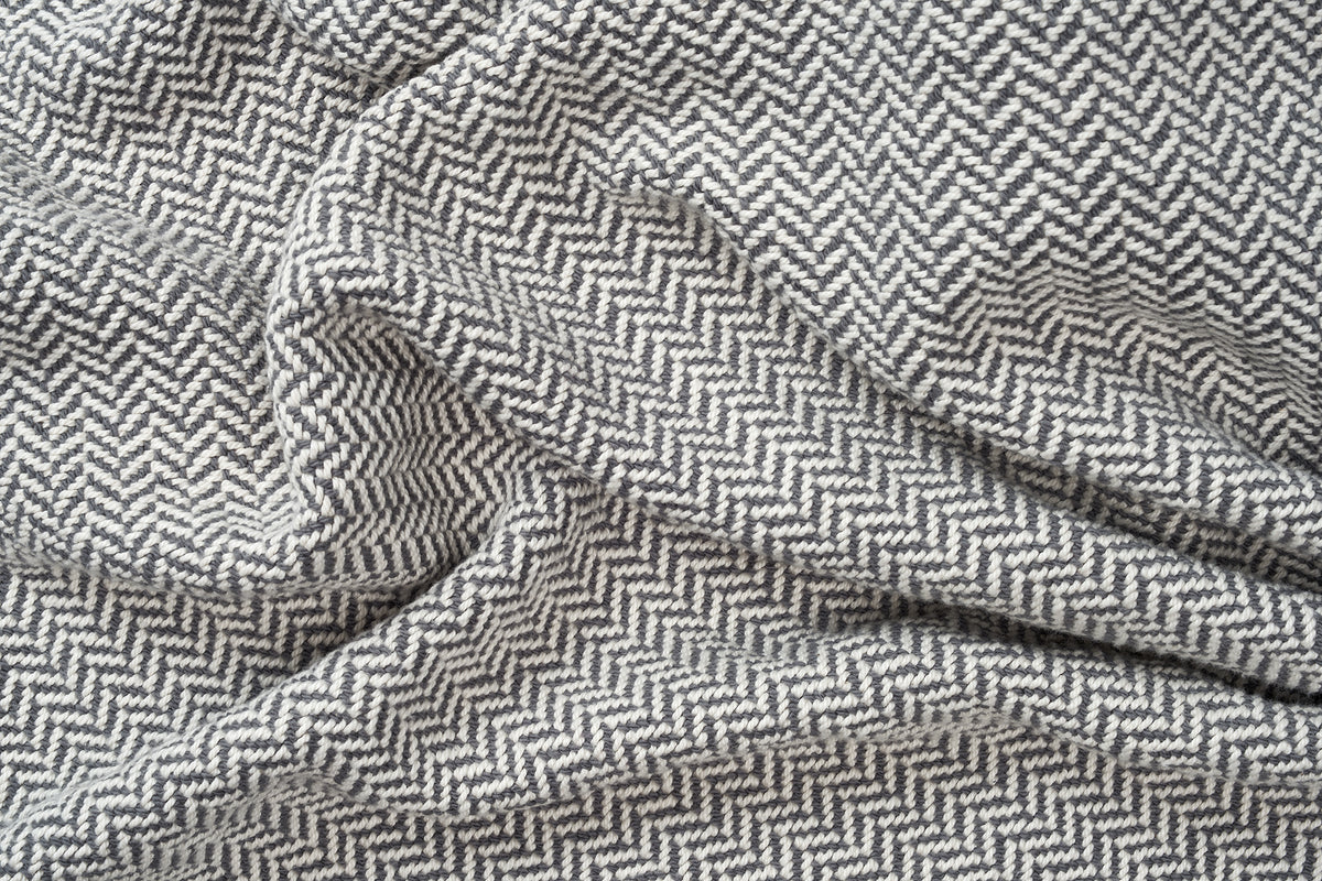 Folded Blanket Fabric Mountain Grey  Herringbone Weave Cotton Made in USA