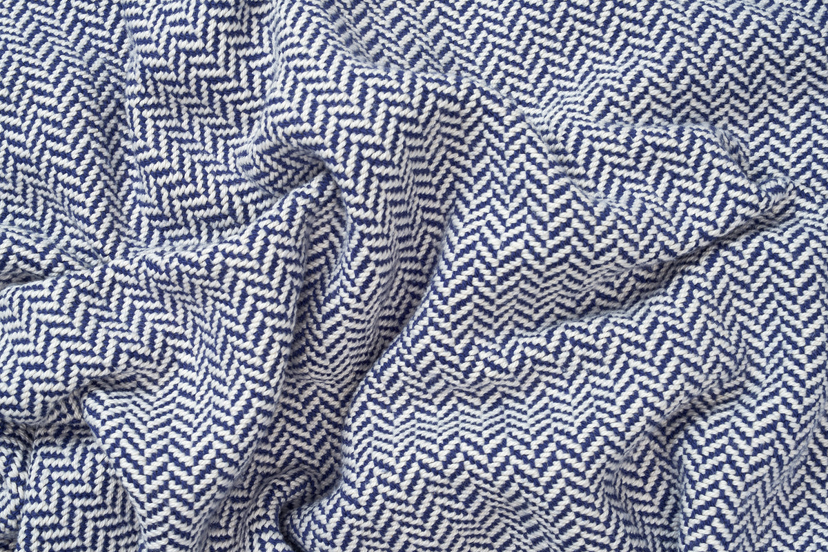 Folded Blanket Fabric Patriot Blue  Herringbone Weave Cotton Made in USA