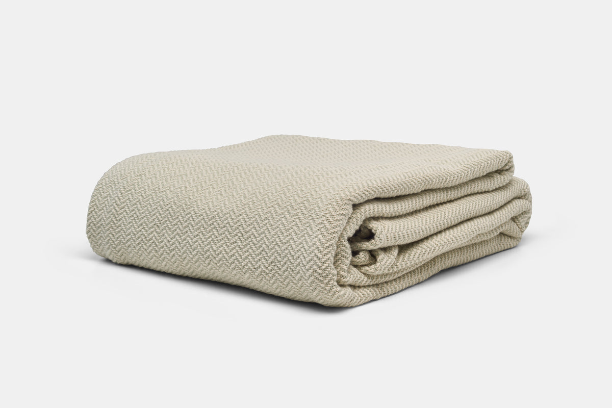 Folded Blanket Green Herringbone Weave Cotton Made in USA