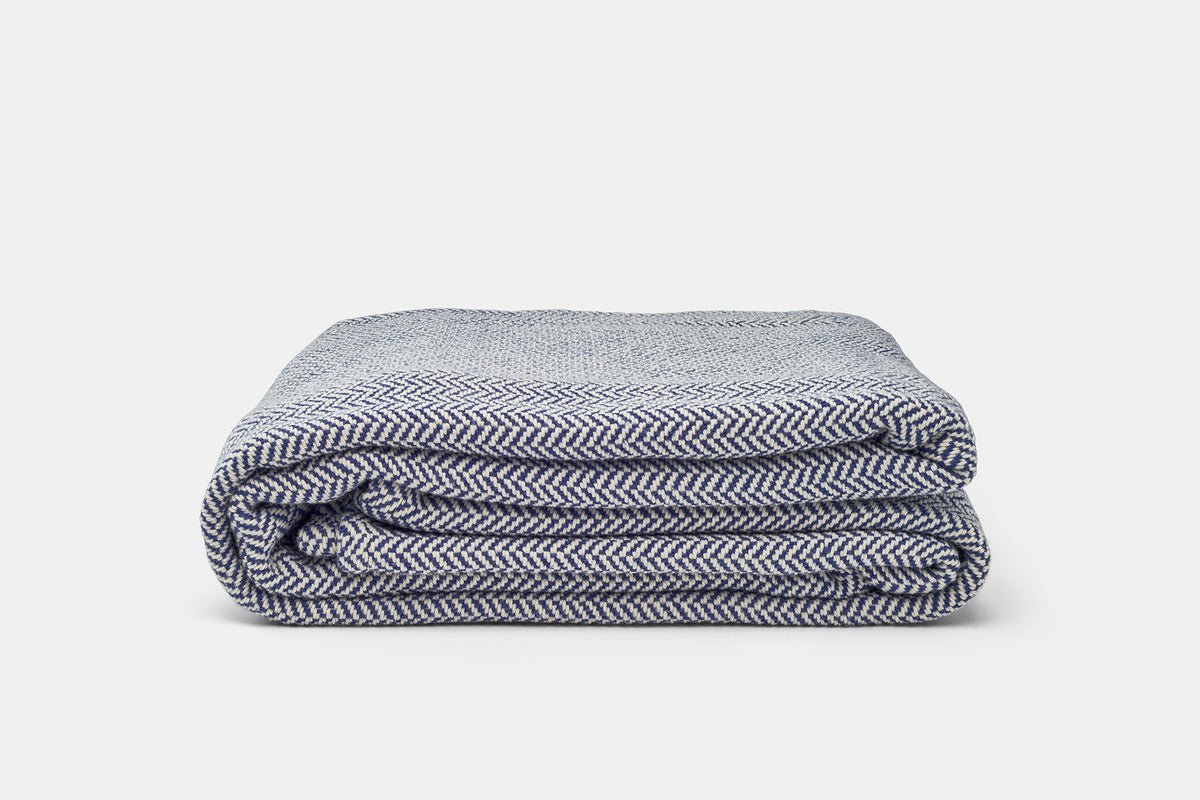 Folded Blanket Patriot Blue  Herringbone Weave Cotton Made in USA