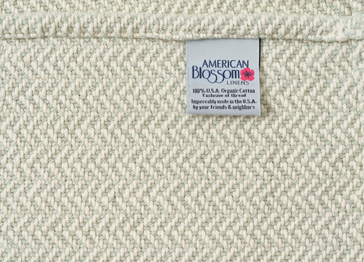 Folded Blanket Tag Green  Herringbone Weave Cotton Made in USA