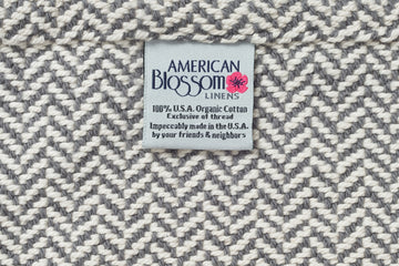 Folded Blanket Tag Mountain Grey  Herringbone Weave Cotton Made in USA