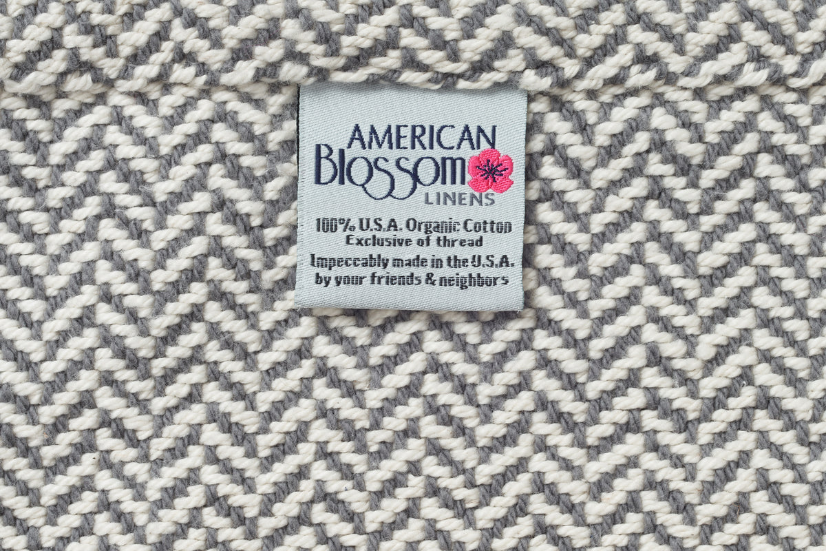 Folded Blanket Tag Mountain Grey  Herringbone Weave Cotton Made in USA