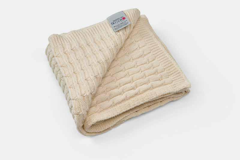 Folded with Label Knitted Baby Blanket 100%  Cotton Made in USA