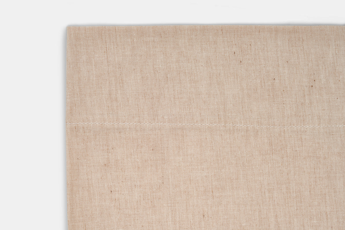 Closeup of Hem Foxfibre Colored Bed Sheet Set Natural Cotton Made in USA