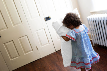 Girl Holding Pillow Color White Cotton Pillowcases Made in America