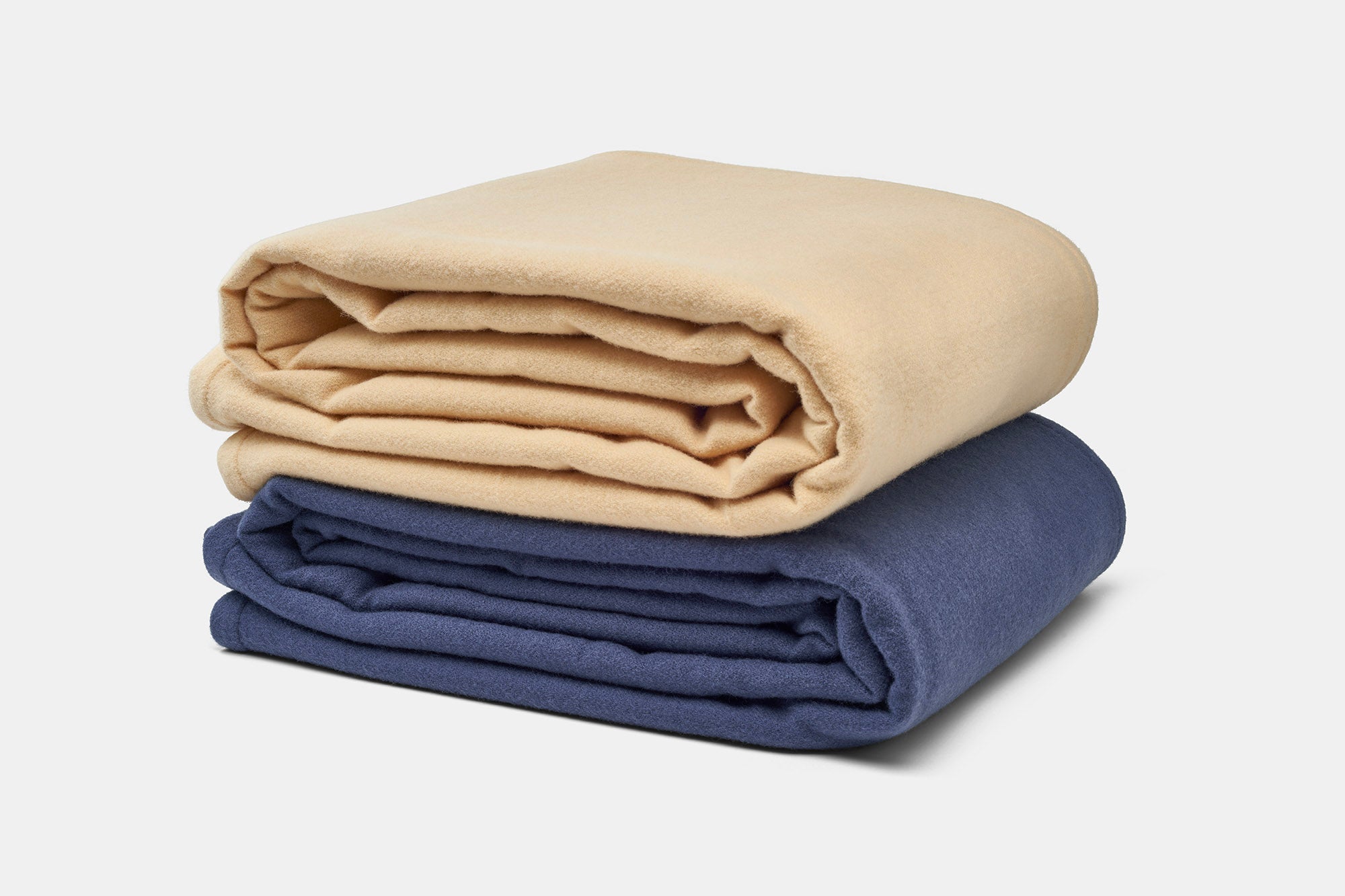 Stack of Blankets Blue Steel and Honey Soft Lightweight Blanket 100% Virgin Wool Made in USA