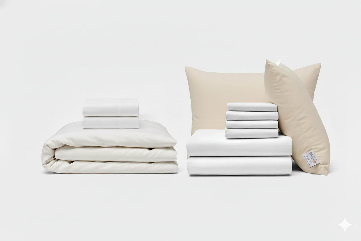 Percale Bed Set, Duvet Set &amp; Pillows Bundle