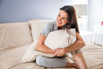 Bed Pillow Cases Covers Classic Brown Piping Design Cotton Made in USA Woman in Bed 
