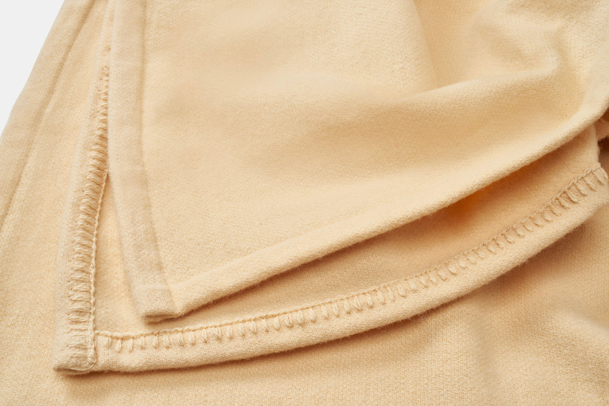 Closeup of Hem Honey Soft Lightweight Blanket 100% Virgin Wool Made in USA