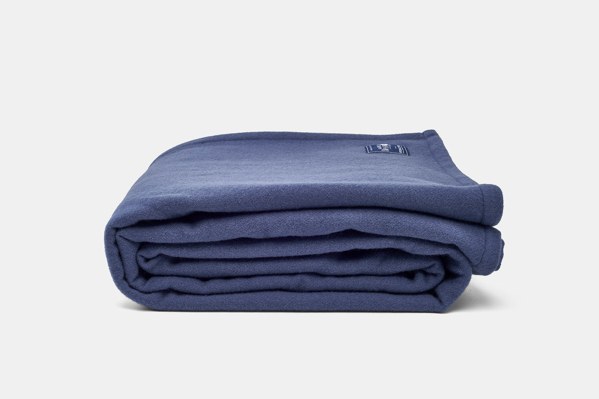 Folded Blanket Blue Steel Soft Lightweight Blanket 100% Virgin Wool Made in USA