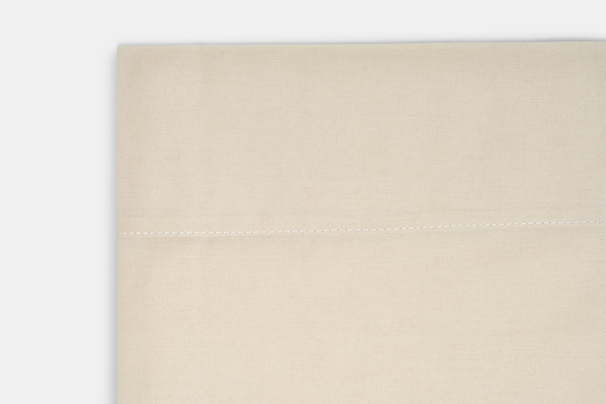 Closeup of Hem Color Natural Bed Sheet Set Percale Natural Cotton Made in USA