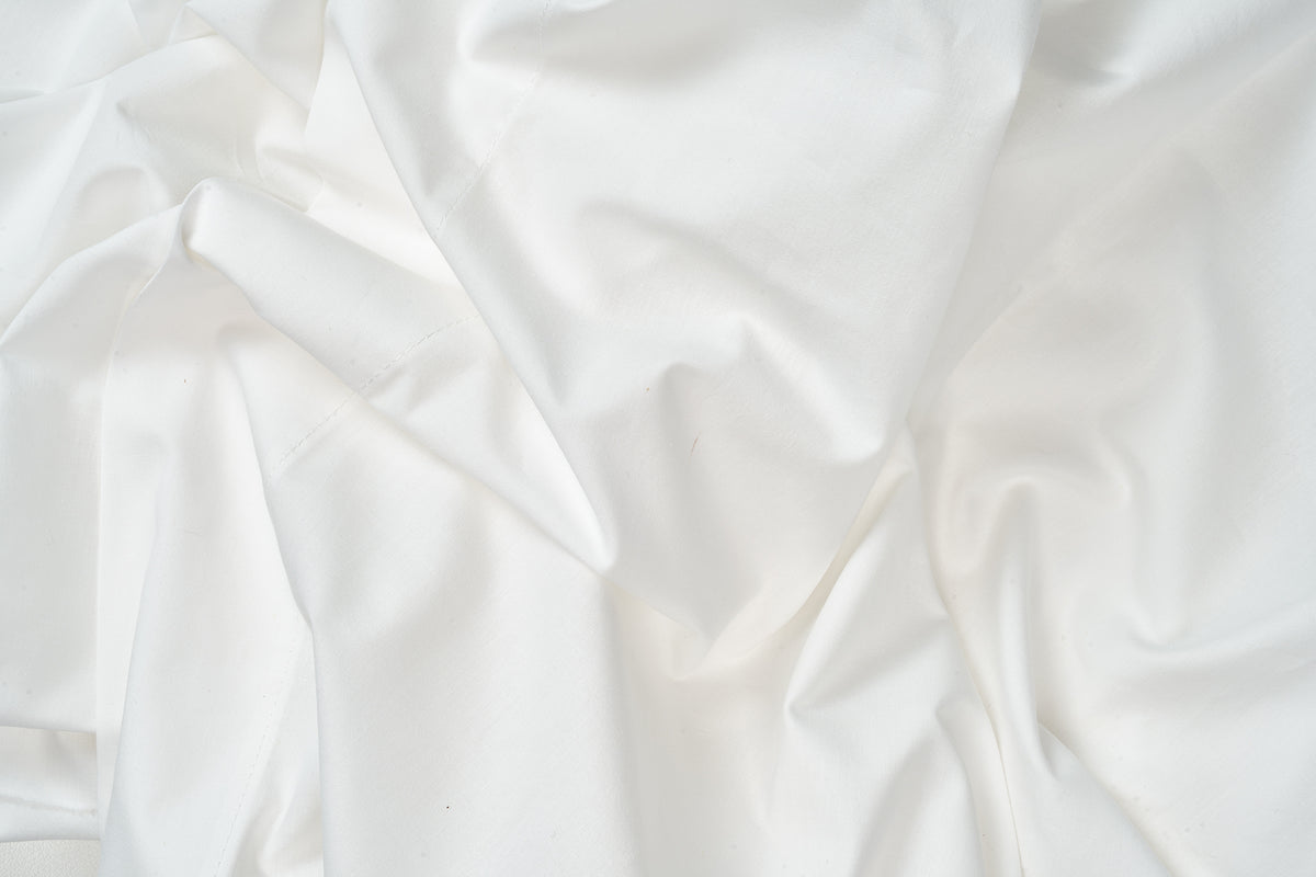 Closeup of Fabric Color White Bed Sheet Set Percale Natural Cotton Made in USA