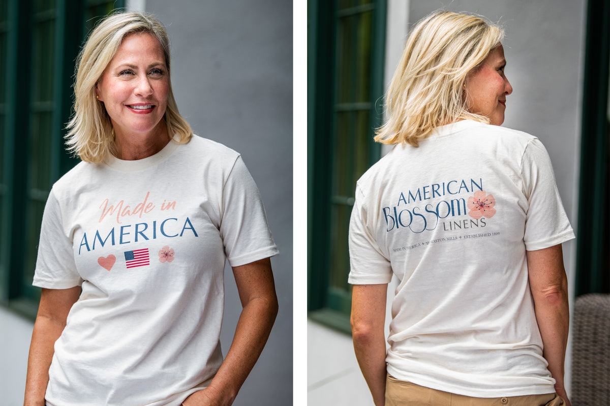 Woman Wearing T-Shirt Natural Cotton &quot;Made in America&quot; Print