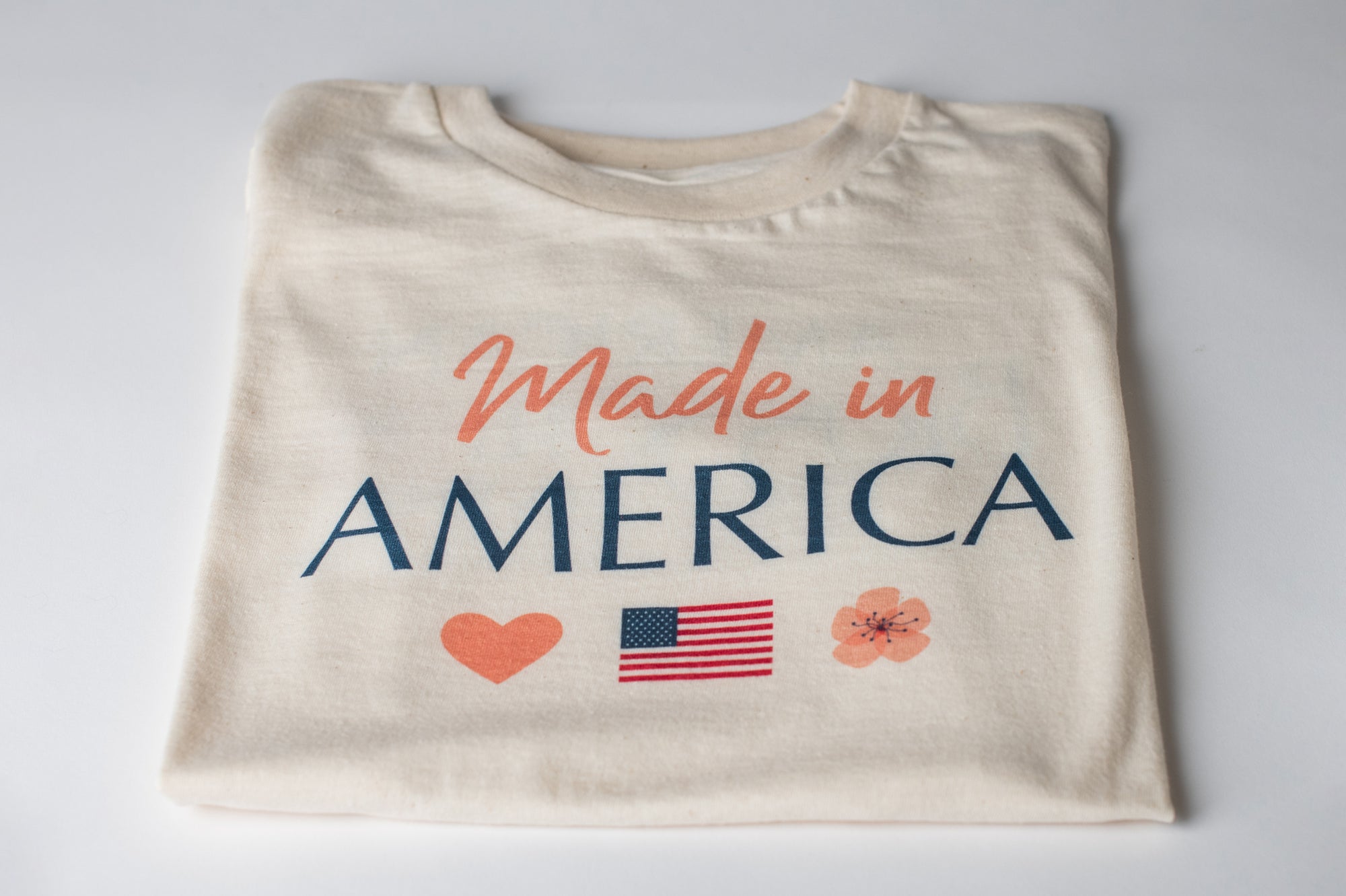 Woman Wearing T-Shirt Natural Cotton "Made in America" Print