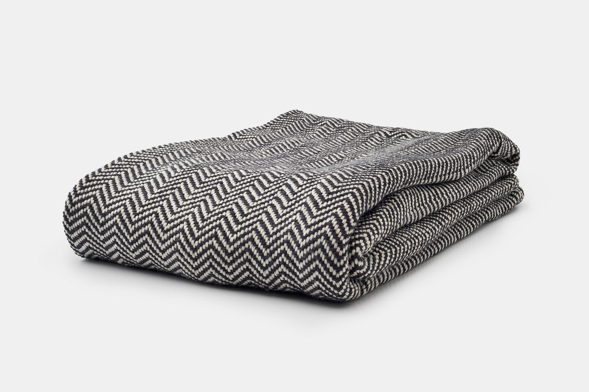 Folded Blanket Throw Size Woodland Grey Blanket Chevron Pattern Soft Wool Made in USA