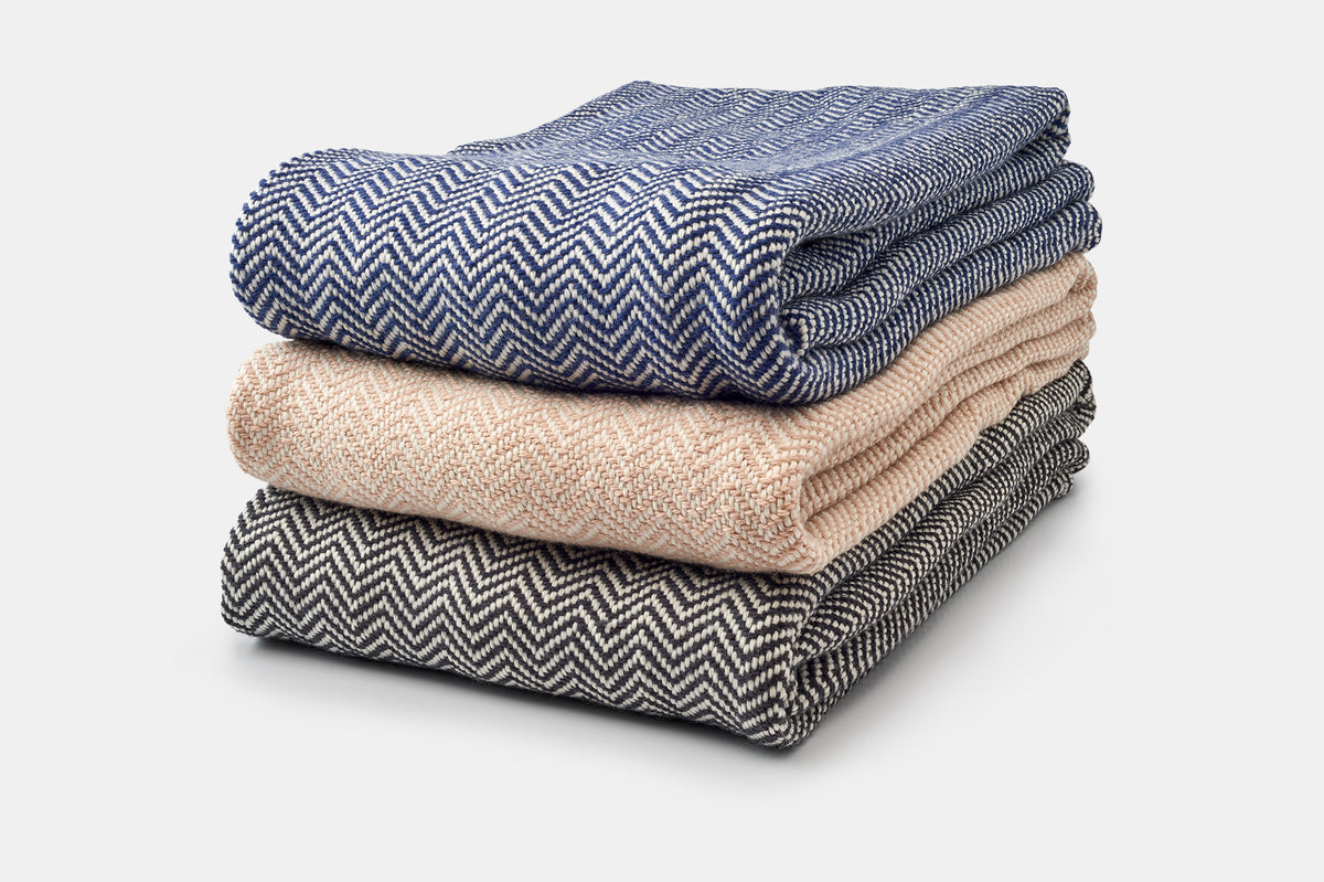 Stack of Three Throws Throw Size Blanket Chevron Pattern Soft Wool Made in USA