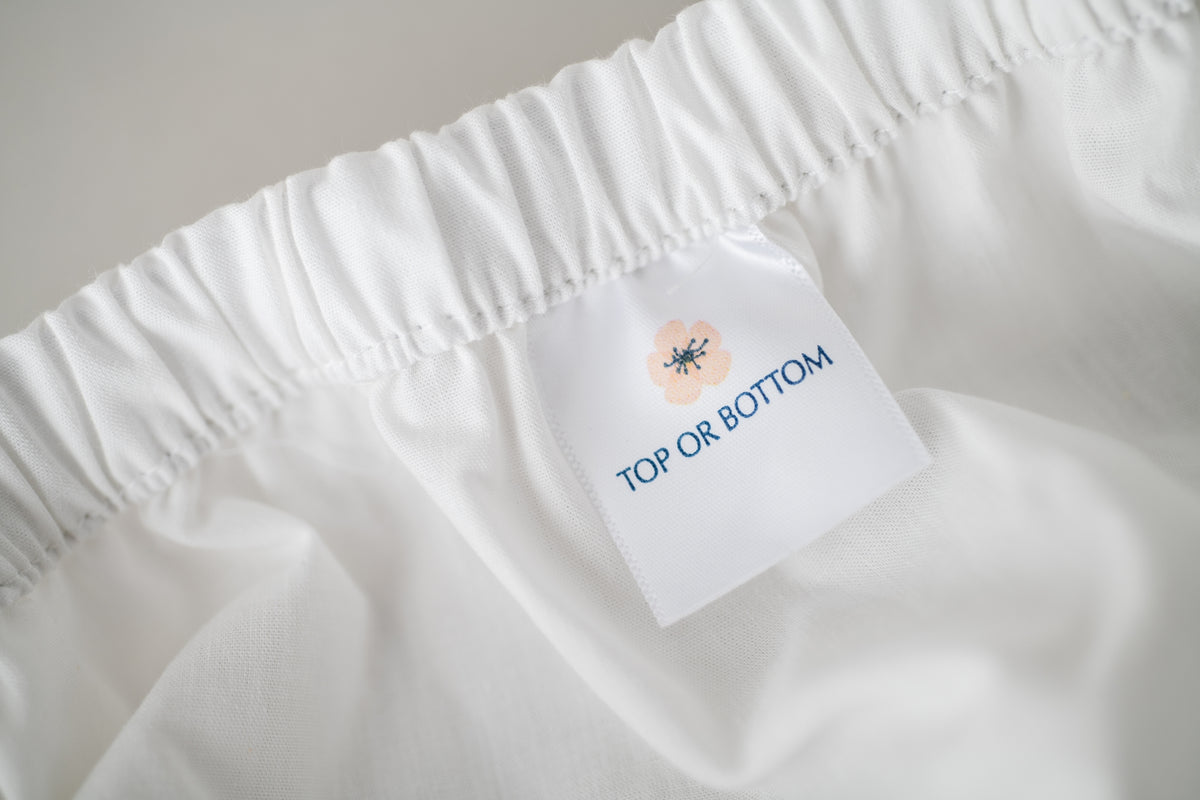 Closeup of Tag Color White Single Fitted Bed Sheet [Separate] Cotton Made in USA