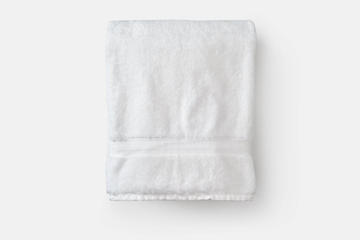Folded Bath Towel Color White Bath Towels Ethically Made Luxury Cotton Made in USA