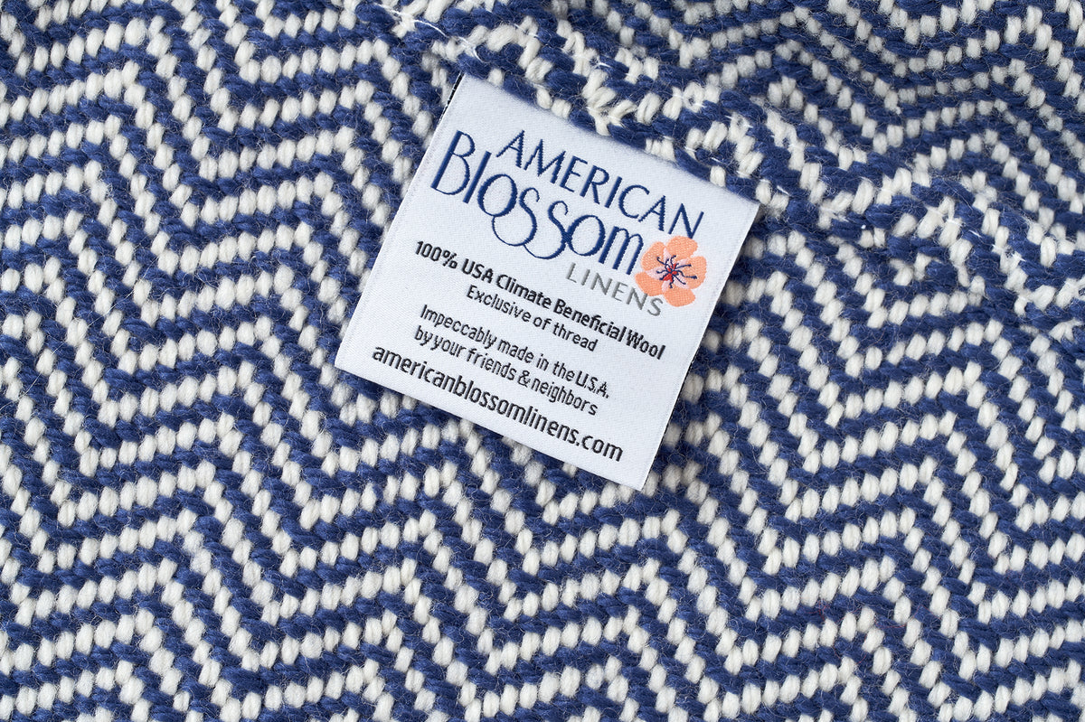 Blanket Tag Throw Size Maritime Navy Blanket Chevron Pattern Soft Wool Made in USA