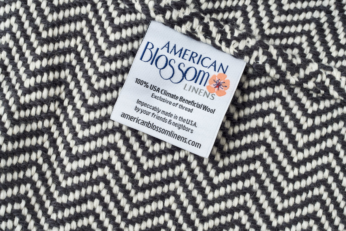 Blanket Tag Throw Size Woodland Grey Blanket Chevron Pattern Soft Wool Made in USA