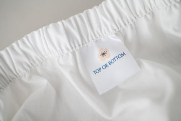 Closeup of Tag Color White Single Fitted Bed Sheet [Separate] Cotton Made in USA
