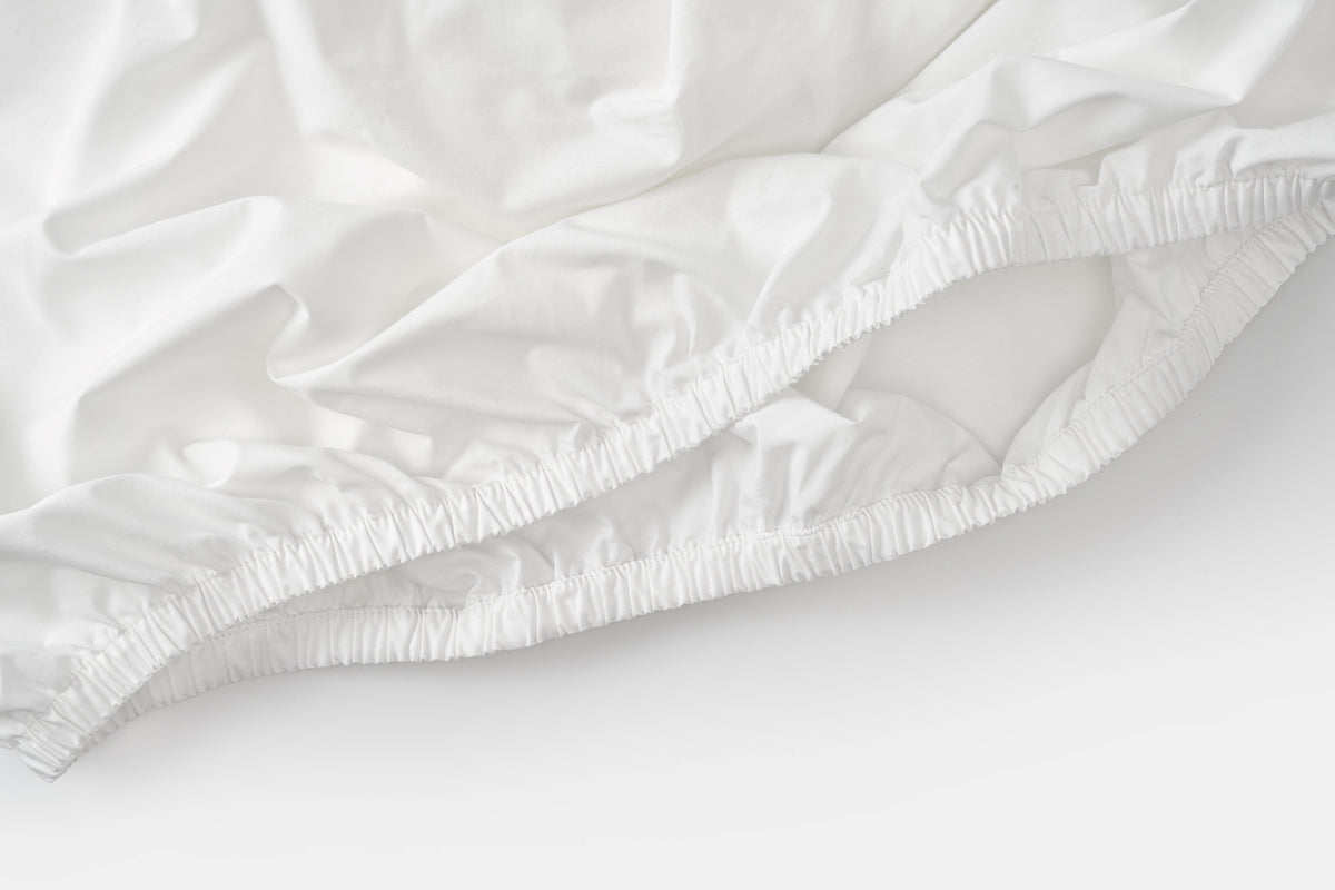 Closeup of Elastic Color White Single Fitted Bed Sheet [Separate] Cotton Made in USA