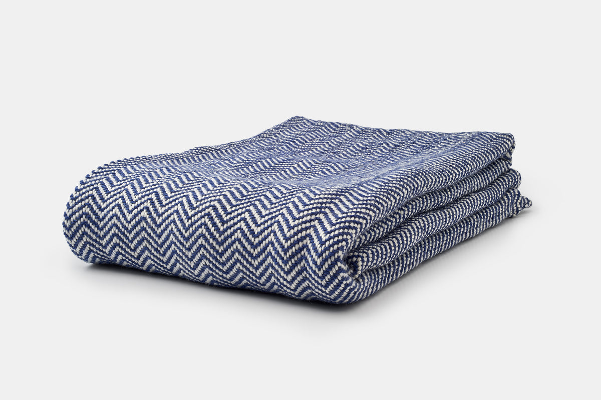 Folded Blanket Throw Size Maritime Navy Blanket Chevron Pattern Soft Wool Made in USA