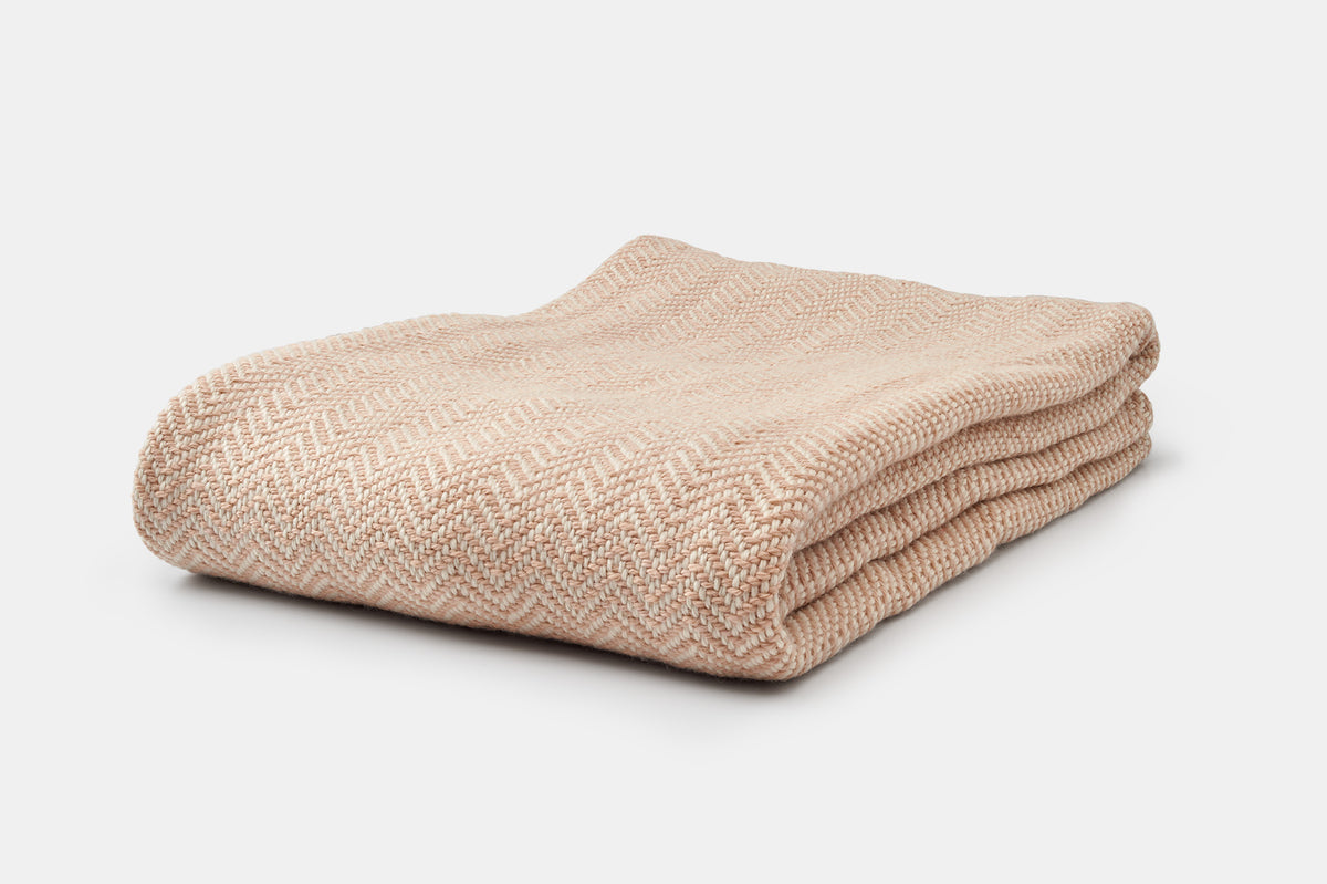 Folded Blanket Throw Size Wheat Blanket Chevron Pattern Soft Wool Made in USA