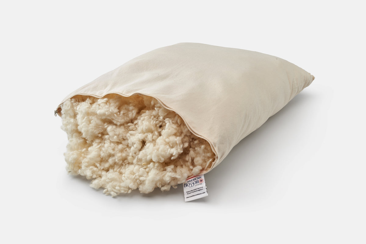 Pillow with Wool Coming Out Bed Pillow Natural Cotton Wool Fill Made in USA