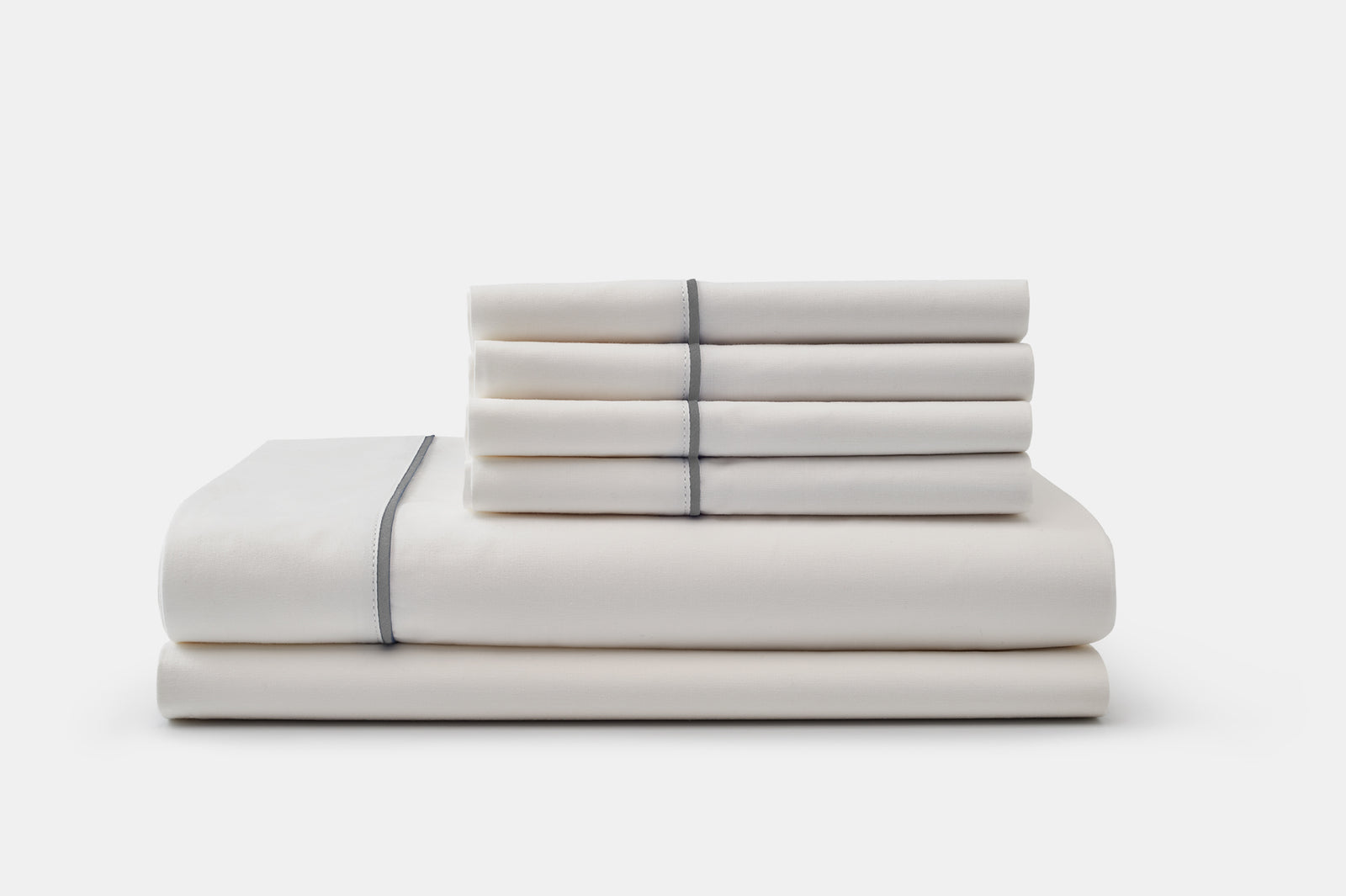 Stacked Sheet Set Bed Sheet Set Grey Classic Piping Design Cotton Made in USA
